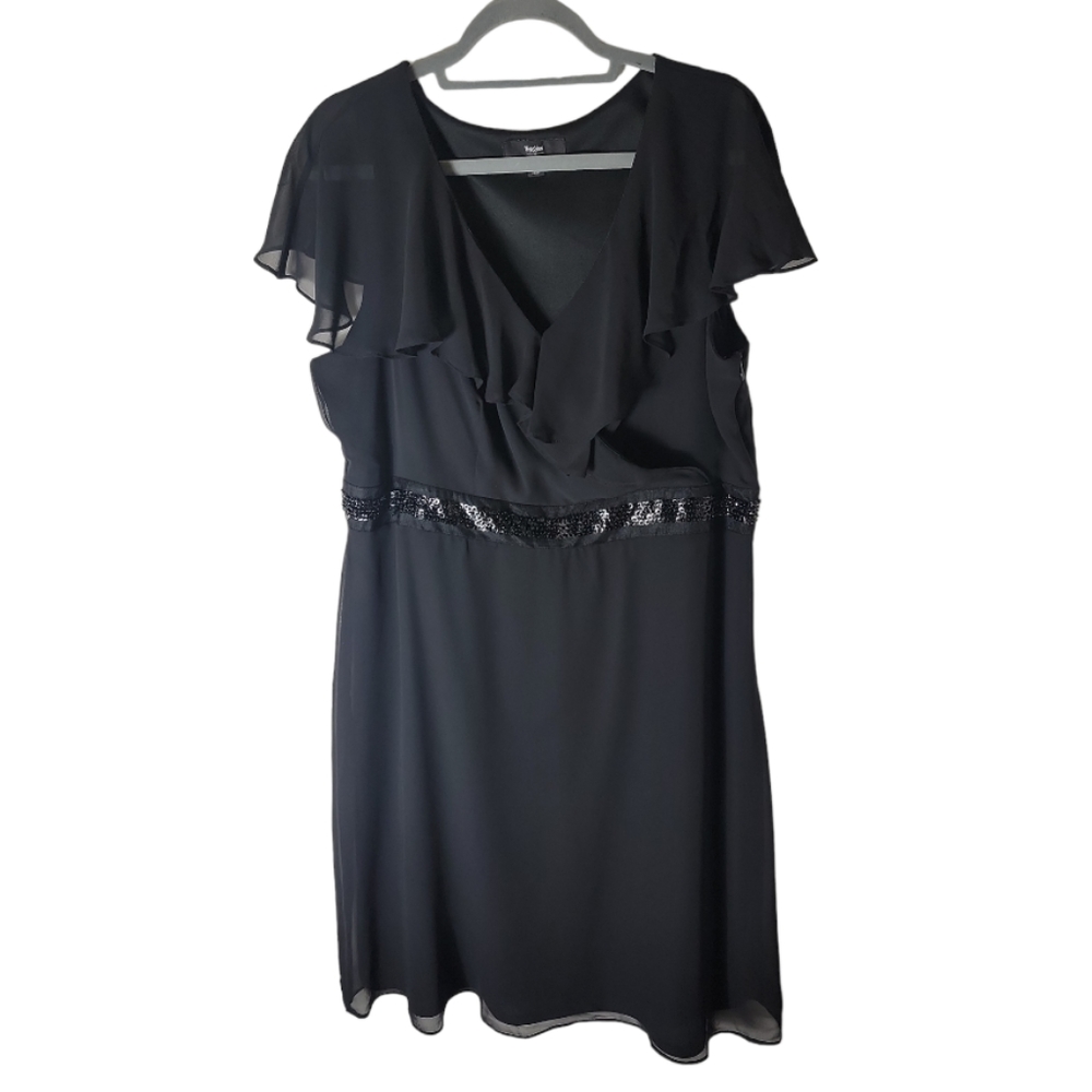 Mossimo women's plus 16W black chiffon faux wrap ruffle dress beaded waist